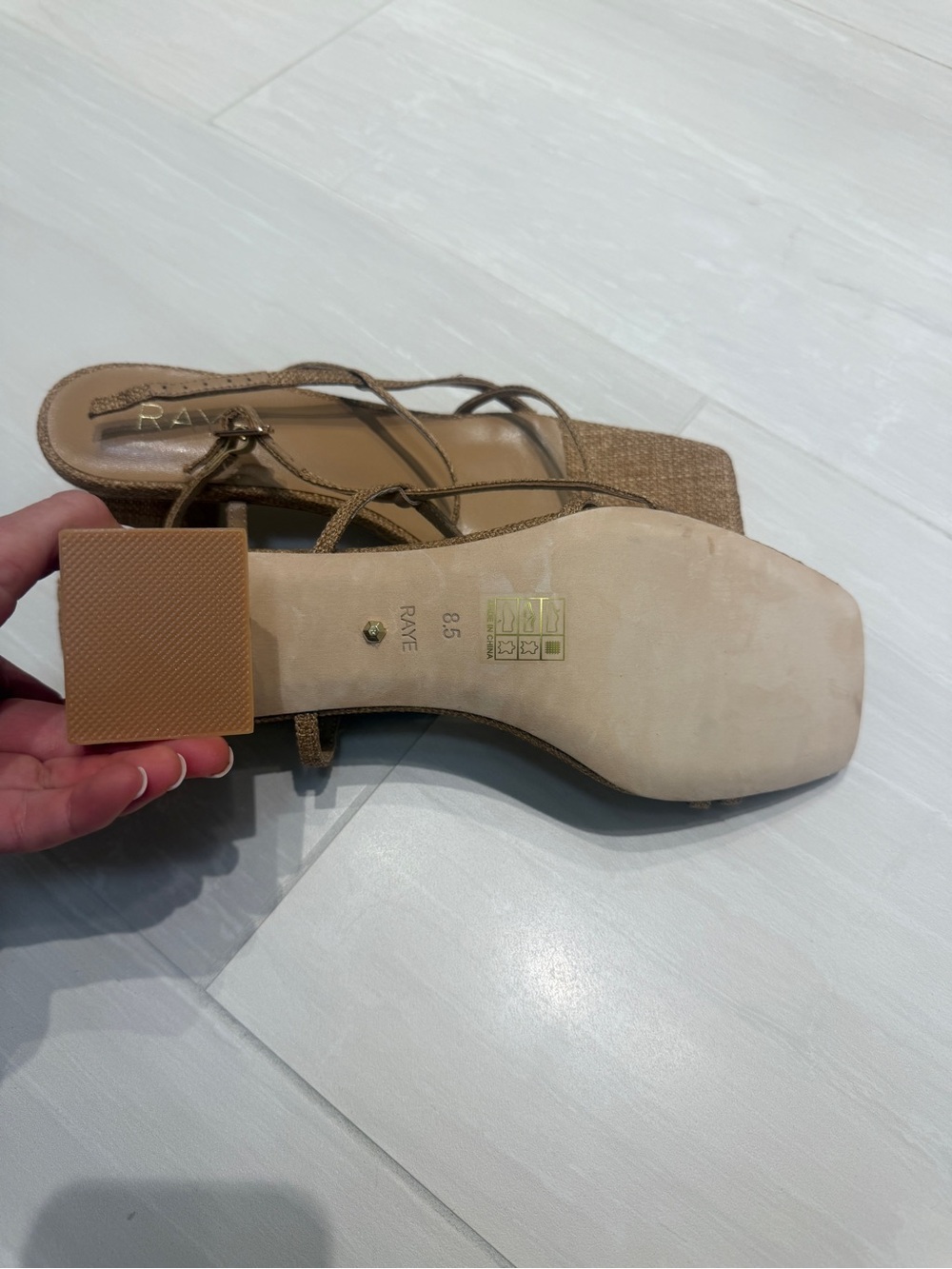Raye Brown Strappy Square-Toe Sandals 8.5 - Picture 3 of 5